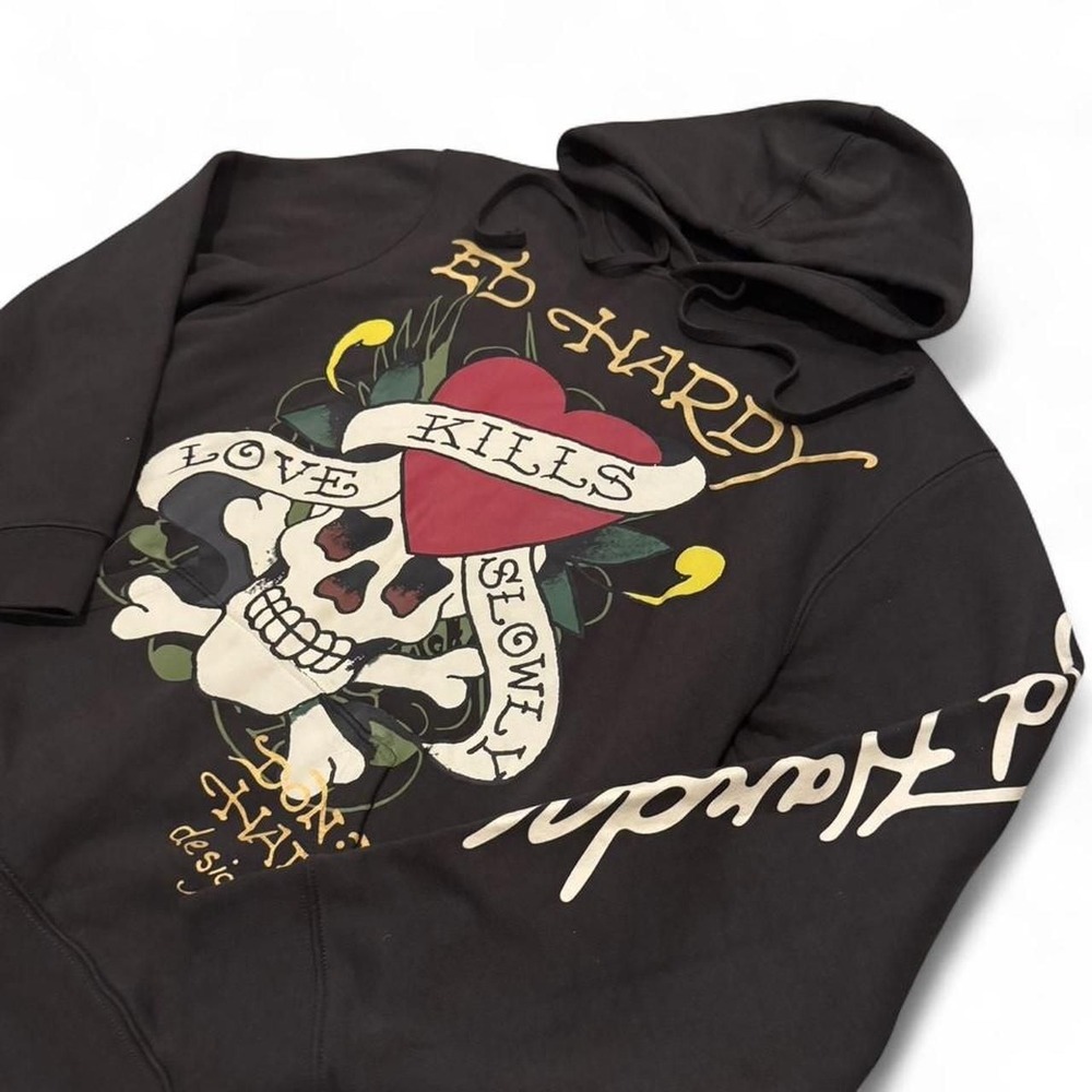 Y2K Ed Hardy Hoodie Mens Black‎ Good Love Kills Slowly Graphic M